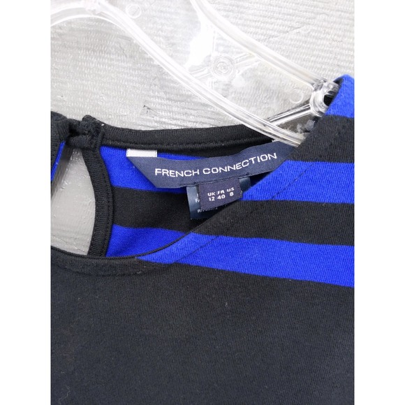 French‎ Connection Striped Dress 3/4 Sleeve Knit Casual Dress Blue Black 8 - Picture 8 of 10